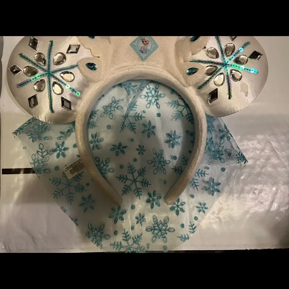 Disney Parks Blue White Sparkle  Elsa Minnie Mouse Ears Headband